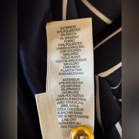 NWT Eliza J 3/4 Sleeve Striped Navy and White Cut-Out Shift Dress - Picture 15 of 16